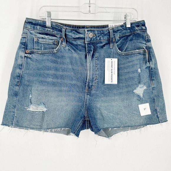Old Navy High Rise Size 16 O.G. Straight Denim Jean Distressed Shorts‎ NWT - Picture 1 of 11